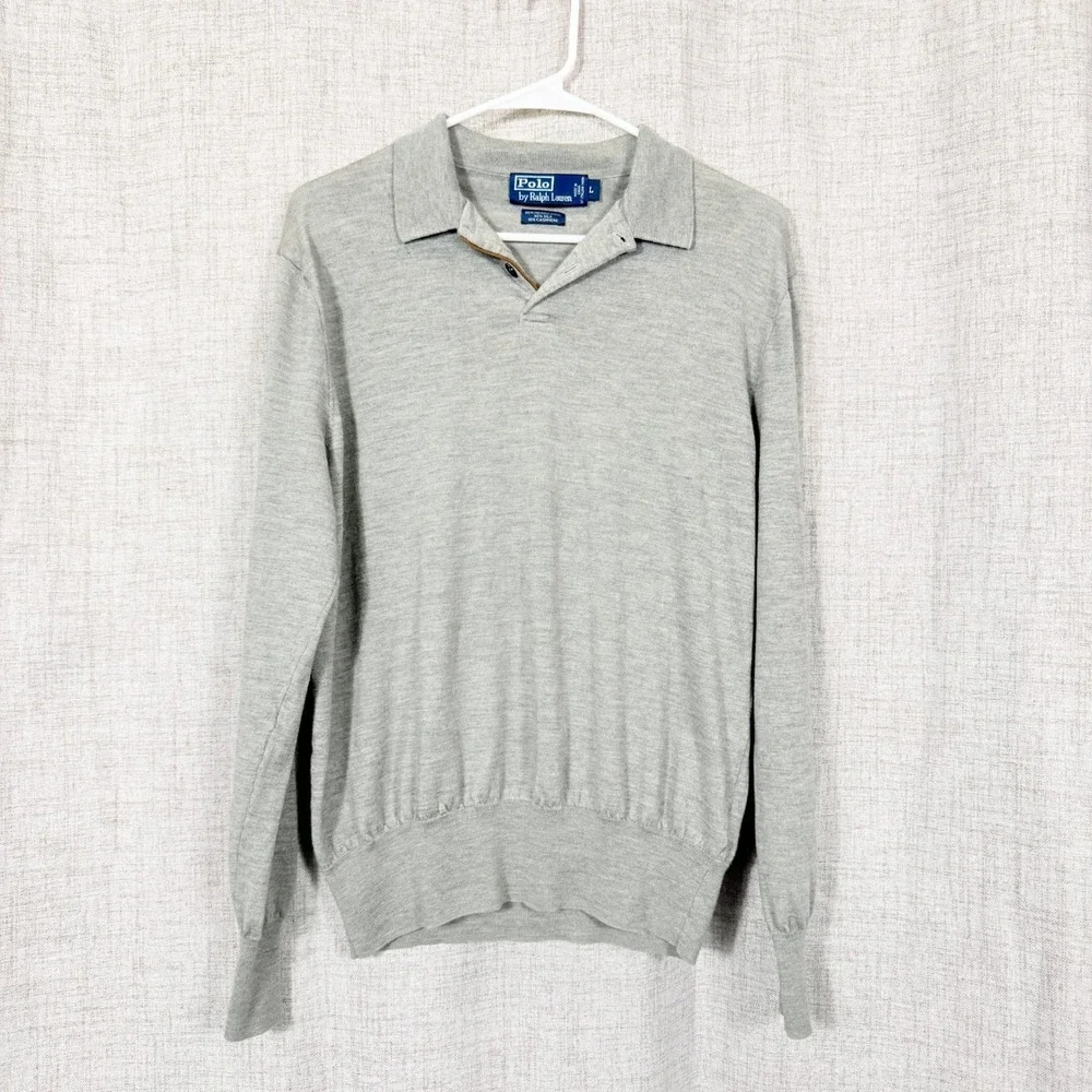 Polo Ralph Lauren Polo Neck Sweater Sz L Gray Wool Silk Cashmere Heritage Preppy
